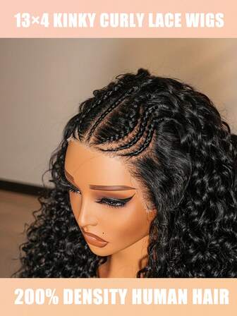 200% Density 13x4 Clear Lace Front Human Hair Wigs For Women Pre-Blucked Kinky Curly Short Bob Wavy Wig Natural Black Color Human Hair Curly Braided Wigs For Women Daily Party Use Can Be Do Any Styles No Glue Wet Curly Wave Elegant Everyday & Special Occasion Hairstyle Basic Style With Kinky Edges Natural Color Christmas Decorations, Christmas Gifts For Women Wet And Wavy Natural Color Kinky Curly Human Hair Bob Wigs