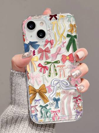 1 pieza Funda de teléfono de TPU transparente con lazo de moda, absorción de golpes, compatible con iPhone 16/16Pro/16Plus/15/15ProMax/15Pro/11/12/13/14ProMax/12Mini/13Mini/11Pro/11ProMax/12Pro/12ProMax/13Pro/13ProMax/14Pro/14ProMax, carcasa suave, elegante