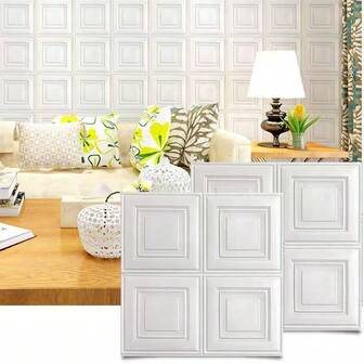 20/50 piezas Pegatinas de espuma cuadradas autoadhesivas, revestimiento de pared, pegatinas para renovación de techos, decoración de pared de dormitorio, papel tapiz personalizable, pegatinas para embellecer paredes