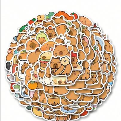 100pcs Cute Capybara Doodle Stickers, Capybara Theme Stickers, Capybara Merchandise, Adorable Stickers, Animal Stickers, Fun Stickers, Capybara Gift, Capybara Toy, Waterproof Vinyl Stickers, Stylish Laptop Sticker Set, Skateboard Stickers, Water Bottle Stickers, Notebook Stickers