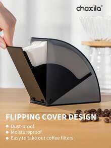 choxila 1pc Coffee Filter Holder Storage Box, Coffee Filter Paper Container With Dustproof Flipping Cover, Filter Paper Dispenser Rack For Coffee Shop/Home/Office, Capacity Of 150pcs Cone Coffee Filters