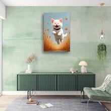 Happy Kitten Modern Art Canvas Poster With Wooden Frame – Playful White Cat In Autumn Field, Warm Orange & Yellow Hues, Perfect For Living Room, Bedroom, Or Dining Room Wall Decor, Ideal Gift Choice, Cat Lover Gifts,Canvas Wall Hanging, Suitable For Hanging - 白色 - 查看 5