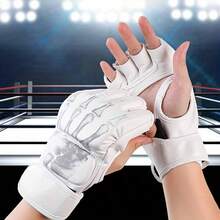 成人半指MMA拳击训练手套一副，适用于踢拳、泰拳、MMA等运动。白色、黑色 - 彩色 - 查看 6