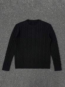 Men's Long Sleeve Twisted Floral Crew Neck Knit Sweater - Black - View 5