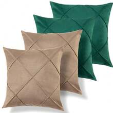 Set Of 4 And 2 Draped Suede Cushion Covers 44x44cm Decoration - Beige/Green - View 1