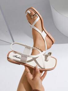 Women's Flat Sandals For Work/Commute, Available In Black, White, Brown, Khaki - White - View 3