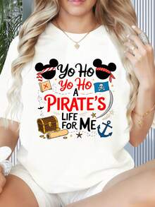 Yo Ho Yo Ho A Pirates Life For Me Mickey Mouse Pirate Theme T Shirt Women Casual Fun Graphic Tee Disney Inspired Pirate Adventure ShirtWomen's T-Shirt With Round Neck And Short Sleeves, Disney Theme Fun Printing, Suitable For Christmas Partysports Activitiesholiday PartiesoutingsNew Year Gift Sports And Other Holiday Gifts (220g). - 白色 - 查看 4