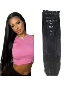 Bộ 8 lọn tóc nối thẳng tự nhiên dạng kẹp, 2 lọn/bộ, dành cho nữ, màu đen tự nhiên, 20 kẹp - SNatural - Xem 5