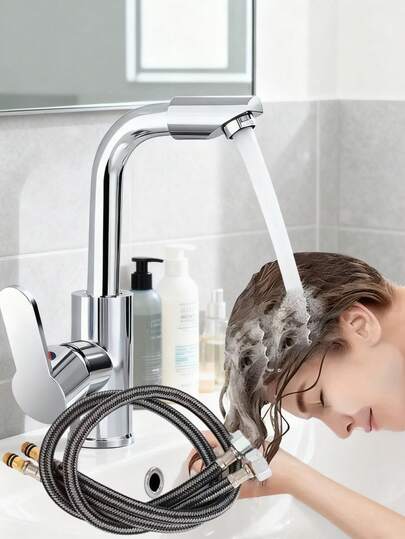 360° Rotating Dual Temperature Control Faucet, Modern Stainless Steel Single Handle Bathroom Faucet With Built-In Filter, Single Hole Cold And Hot Water Mixing Valve, Ceramic Cartridge, Stainless Steel Structure, Built-In Filter And G1/2 Thread Connection, Easy Installation, Polished Chrome Finish, Modern Minimalist Style, Suitable For Kitchen Sink, Bathroom Vanity, Home, Hotel, Apartment, Dorm And RV Sink, Ideal For Christmas Gift And Home Renovation Kitchen Items Kitchen Accessories Kitchen Tools