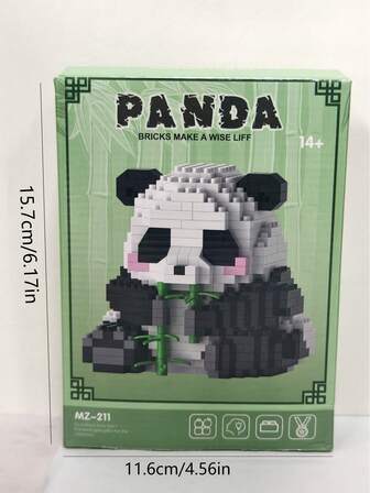 一套可爱熊猫造型积木玩具，DIY拼图桌面摆件，礼物，萌萌的迷你熊猫动物积木微模型