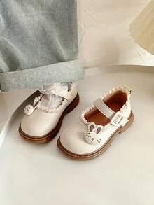 Toddler Girls' Spring/Autumn New Cute Rabbit Floral Lace Leather Shoes, Soft Sole Anti-Slip Versatile Shoes - Beige - View 2