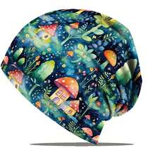 1顶/4顶 可爱蘑菇2D数码印花波西米亚风弹力针织帽印花头巾帽，男女通用，可机洗，宽松无檐帽，适合休闲穿着和节日礼物 - 彩色 - 查看 6
