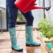 HISEA Women's Rain Boots Slim Calf Fashion Waterproof Garden Shoes Colorful Printed Rubber Boots Anti-Slipping Rainboots For Ladies Tall Knee High Outdoor Rain Shoes - Ong xanh - Xem 5