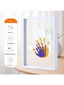 Family Handprint Set - Black And White Wooden Frame - Family Gift - Parents' Gift, Fun Mom Gift, Black Frame Includes 4 Handprint Slots And 6 Color Paint Set, Classic Style Displaying Memorable Home Decor Keepsake, Memory Preservation, Sentimental Keepsake, Timeless Design, Highquality Wood, Construction, Keepsake Display, New Parents, Family Keepsake - Family Handprint Photo Frame - View 6