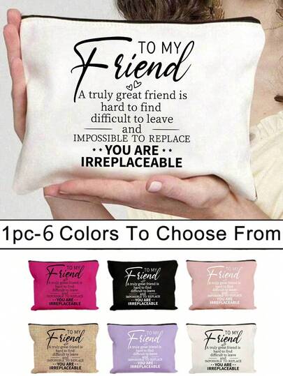 印有“朋友”字样的化妆包 - 轻便无异味涤纶旅行洗漱包，卡通趣味多功能帆布包，充电器收纳包，旅行必备化妆包：女孩旅行必备包，男女通用拉链包，化妆品、化妆和旅行必备轻便收纳包，青少年完美礼物，生日和旅行配件，节日礼物