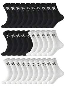 Bow Pattern Socks For Women White Black Running Hiking Dress Female Male School Work Hiking Funny On Dress Sock Winter Sock Four Season Valentine's Day - Multicolor - View 18