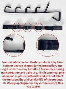 6 Hooks White/Black Storage Rack, No Drilling Required, Multi-Function Storage Hanging Hook Strip, Wardrobe Hooks, No Drill Kitchen Hooks, Adhesive Hook Rack, Track Style Kitchen Utensil Rack, Kitchen Pot Hanging Rack - Multicolor - View 8