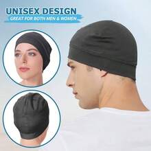 Skull Cap Helmet Liner Men Women, 4 - Pack Silky Hair Cap Lightweight Beanie Hat Sleeping Workout Summer - 4 Gris Oscuro - Ver 3