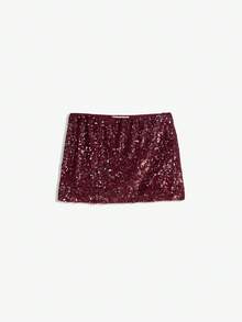 Women's Sequin Low Waist Mini Bodycon Skirt Music Festival Night Out Slim Fit Short Skirt - 酒紅色 - 查看 10
