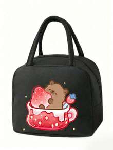 便携式双层保温午餐包，水豚图案，儿童防漏午餐包，可重复使用，适合上学、上学、上学等场合，男女通用，可调节肩带，保温保冷包，非常适合工作、办公室、野餐、海滩等场合，保温旅行两相宜。 - 彩色 - 查看 14