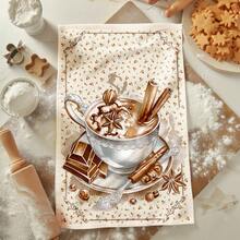 6pcs Coffee Croissant Cake Chocolate Element Printed Reusable Kitchen Dish Towels, High Absorbent Polyester Fiber Dishcloths And Tea Towels, Washable Home Decor Cleaning Cloths, 40 * 60cm Suitable For Kitchen Or Afternoon Tea Cup And Bowl Wiping