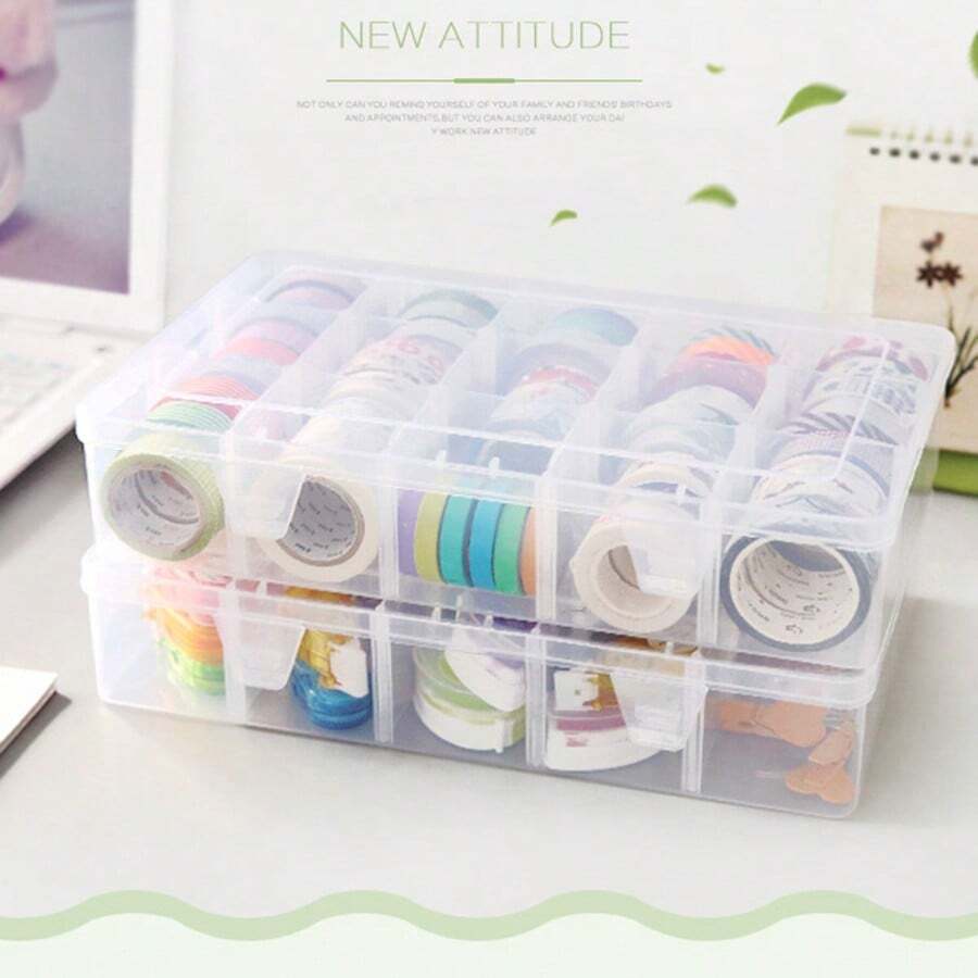 Una caja organizadora de oficina transparente con 15 ranuras y particiones ajustables, hecha de plástico, adecuada para almacenar papeles de dibujo artístico, cinta, diarios manuscritos, artículos de manualidades, cuentas, joyas y piezas. - Multicolor - Ver 1