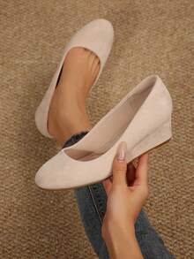 PENNYSUE Women's Wedge Heel Closed Toe Slip On Pumps Comfortable Elegant Work And Wedding Dress Shoes - 粉色 - 查看 6