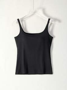 1pc Casual Basic Camisole Top With U-Shape Open Back &  Padded, Workout - 黑色 - 查看 4