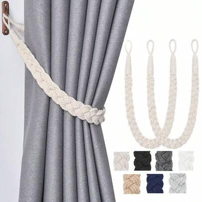 1件/2件/4件装手工编织绳窗帘绑带，多种颜色和尺寸可选，适用于窗帘固定