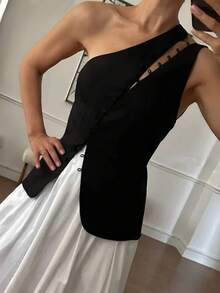 Áo hai dây nữ thời trang cổ điển gợi cảm, không tay, kiểu dáng bất đối xứng, thanh lịch, thích hợp mặc hàng ngày, màu đen mùa hè. - màu đen - Xem 8