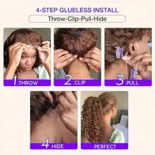 ZHENDEFA 360° Lace Front Wig With Hidden Drawstring, 100% Human Hair, 360° Full Lace Jerry Curl Wig, Invisible Drawstring, Wet Wave Lace Front Wig, Women, Natural Hairline, #4 Brown