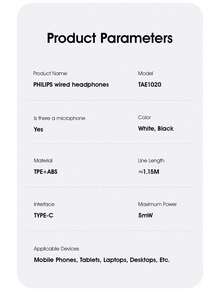 Philips TAE1020 Wired In-Ear Earbuds,Type C,Volume Control, Durable Cable,Hi-Fi Sound For Music And Office ,Clear Microphone Comfortable Fit For Smartphone - Black - View 7