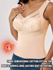 2Pcs Women's Thickened Warm Fleece Lined Halter Vests - Winter Warmth,Underwear With Bra Integrated Design, Elegant Lace Edge Design, Can Be Layered Under Dresses And Tops, Comfortable Underwear, Fashionable Innerwear, Suitable For Cold Weather - 杏色 棕色 - 查看 3