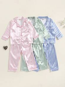 Kid Girls Boys Fall 2-Piece Pajamas Set - Stripe Long Sleeve Shirt + Long Pants Lounge Sleepwear, Cozy Kids Sleepwear for Bedtime, Nighttime Routine, Weekend Lounging, Family Movie Nights, Fall  Winter Sleep, Casual Indoor Wear  Lazy Mornings, Soft Breathable Fabric Suitable for Kids Aged 2-10 Years, Must-Have Fall Sleepwear Essential for Boys  Girls, Classic Stripe Pattern Adds Timeless Charm, Long Sleeve Shirt Keeps Warm in Cool Nights, Elastic Waist Long Pants for Easy Dressing  Comfortable Sleep, Versatile Lounge Suit Ideal for Naptime, Sleepovers with Friends, Holiday Vacations  Indoor Relaxation, Lightweight Skin-Friendly Material Gentle on Delicate Kids Skin, Durable Fabric Resists Wear  Tear for Daily Use, All-Match Style Perfect for Casual Indoor Occasions, Suitable for Fall, Winter  Cool Spring Weather, - Verde - Ver 3