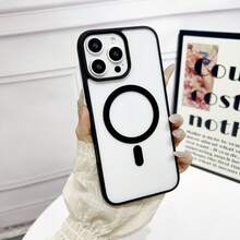 حافظة هاتف مغناطيسية فاخرة ذات حواف سوداء شفافة، متوافقة مع هواتف آيفون 17 برو ماكس، 17 برو، 17 إير، 17، 16، 15، 14 بلس، 13، 12، 11 برو ماكس، إطار ملون، مقاوم للصدمات، تصميم مغناطيسي، يدعم الشحن اللاسلكي