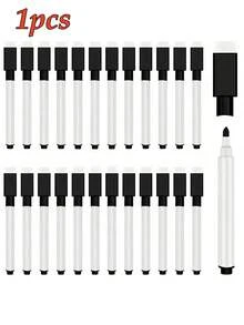 12pcs Reusable Dry Erase Markers, High Quality Black Ink, Black/White Barrel, Washable Water-Based Ink, With Eraser Brush, Back To School, Whiteboard Markers With Eraser Brush For Office & Teaching, Back To School Colors And Styles Random - Black - View 10
