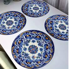 4-Piece Blue Blue And White Flower Placemats, Round Dining Table Mats Home Decoration Non-Slip Washable Placemats Placemats Suitable For Daily Holiday Kitchen Banquet Party Table Decoration 15inch - 彩色 - 查看 3