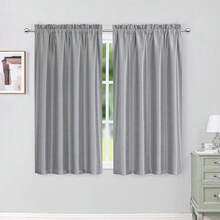 Chyhomenyc Uptown Silver Grey Kitchen Curtains 45 Inch Length 2 Panels, Room Darkening Faux Silk Chic Fabric Short Window Curtains For Bedroom Living Room, Each 30Wx45L,SilverGray30inchWx45inchLPackof2 - 銀灰色30吋寬x45吋長2個裝 - 查看 3