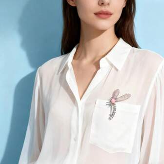 1枚时尚可爱简约高端粉色蜻蜓水钻合金胸针