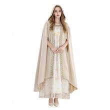 COS Women's Stage Cape, Vintage Cape With Ribbon Trim, Renaissance Medieval Cape, Role-Playing Costume - 綠色 - 查看 3