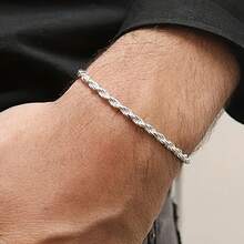 1 Piece Men's Bracelet, Washable 4mm Stainless Steel Silver, Simple Twisted Rope Design-Hop Party Accessory, Versatile Jewelry - 19 cm / 7.48 Inches - View 3