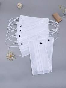 10pcs Adult Unisex Fashionable Cute Butterfly, Camellia, Heart Logo Printed Disposable Non-Medical Face Masks - Black - View 19