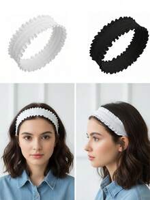 1件装ins风荷叶边宽弹力发带，女士发饰头巾时尚女士围巾时尚发圈 - 彩色 - 查看 8
