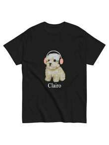 Clairo Dog Pup Headphones Shirt  Funny Indie Music Meme Tee  Cute Aesthetic Dog Listening To Music Shirt - 黑色 - 查看 1