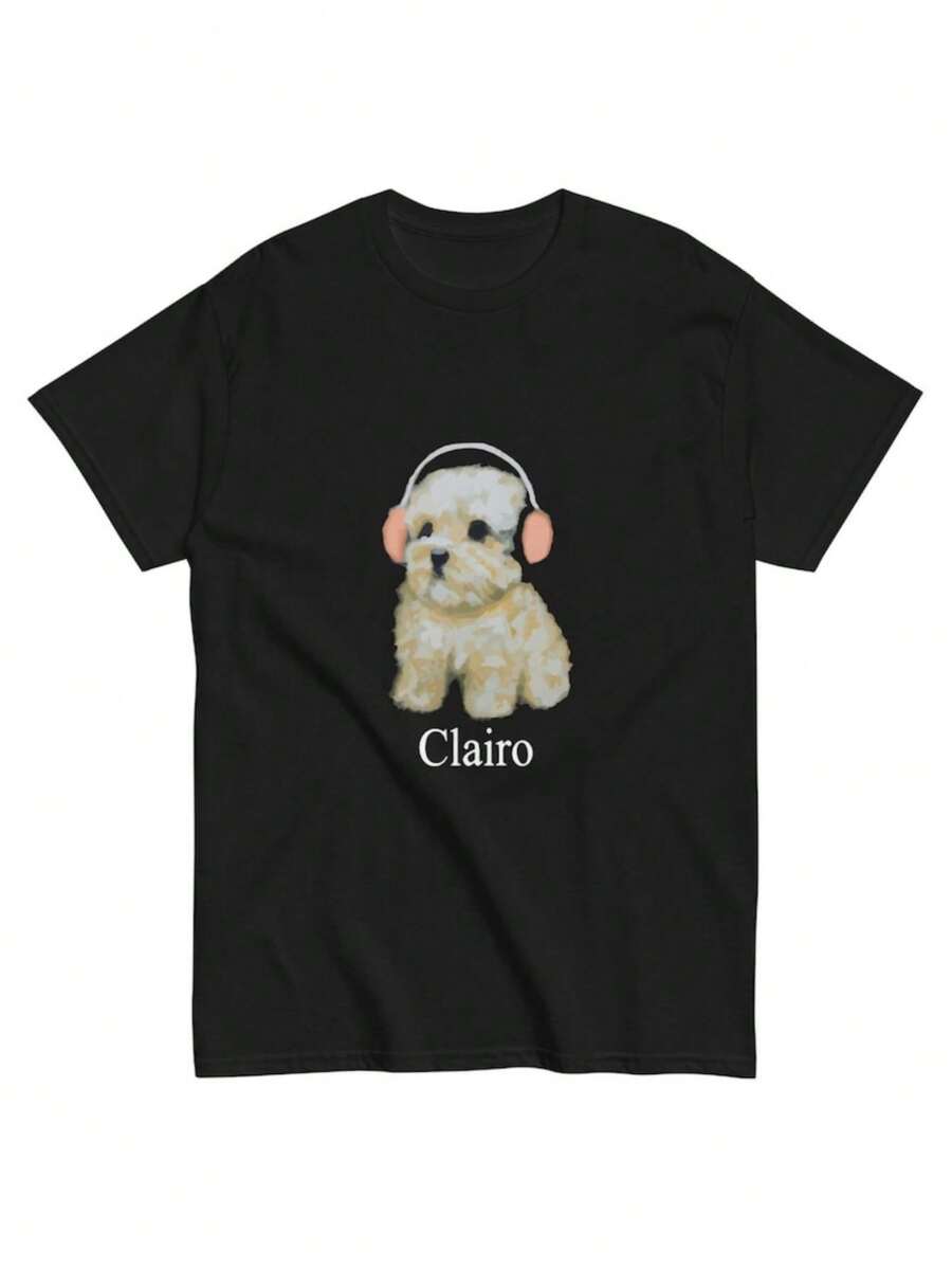 Clairo Dog Pup Headphones Shirt  Funny Indie Music Meme Tee  Cute Aesthetic Dog Listening To Music Shirt - 黑色 - 查看 1