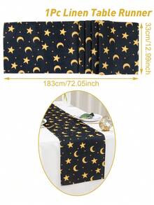 1pc Ramadan Decorative Table Runner, Black & Gold Crescent Lantern Design Table Decor, Islamic Home Linen Table Runner, Linen Table Runner For Ramadan Party, Single-Sided Printing, Indoor & Outdoor Party Decor, Ramadan Party Decor, Ramadan Dining Table Decor, Ramadan Auspicious Decor, Ramadan Accessories, Ramadan Mubarak Gift, Eid Mubarak Decor, Eid Mubarak Gift, Eid Mubarak Dining Table Decor - Black Venus Moon - View 5