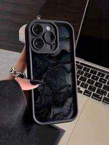 大理石纹凹槽黑色加厚精密开孔极简防摔加厚手机保护壳，适用于苹果