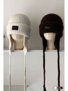 女士保暖针织拉法帽 - 围巾式一体护耳帽，亮蓝色 - 彩色 - 查看 4