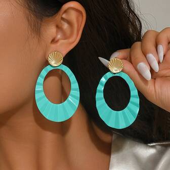 2 piezas Pendientes con diseño geométrico de círculo hueco para mujeres, accesorios de colores pastel ligeros adecuados para verano, playa, uso diario