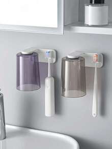 Wall-Mounted Magnetic Toothbrush Holder - Transparent Waterproof Bathroom Storage Rack With Rinsing Function, Space-Saving, Suitable For Vanity, Dorm, RV Travel And More | Modern Home Decor Accessory - White - View 1